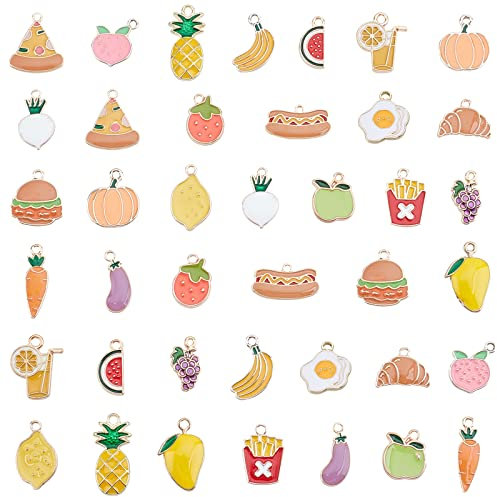 PandaHall 40pcs 20 Styles Obst Gemüse Anhänger Essen Charms Hellgold Emaille Erdbeere Pfirsich Mango Kürbis Pizza Baumeln Anhänger Für DIY Halskette Armband Ohrringe Schmuckherstellung