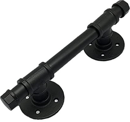 Scheunentür Ziehgriffe Retro-Stil Schiebetürgriff Großer Griff antike und alte schmiedeeiserne Türgriff Restaurantbartür Türklinken Möbelgriff Schwarzer Knöpfe Wasserrohr Stil (Total length 30cm)