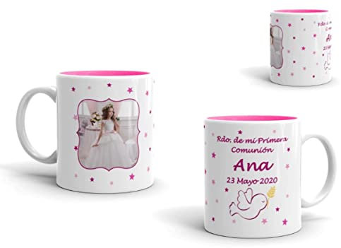 Lote de 5 Originales Tazas de Cerámica Personalizables Comunión Niña. Recuerdos. Vajillas. Regalos para Fiestas de Cumpleaños, Bodas, Bautizos y Comuniones. DC