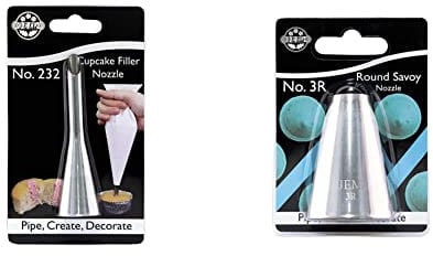 PME NZ232 JEM Cupcake Filler Nozzle no. 232, Silver & JEM Large Plain Round Savoy Piping Nozzle no. 3R, Silver