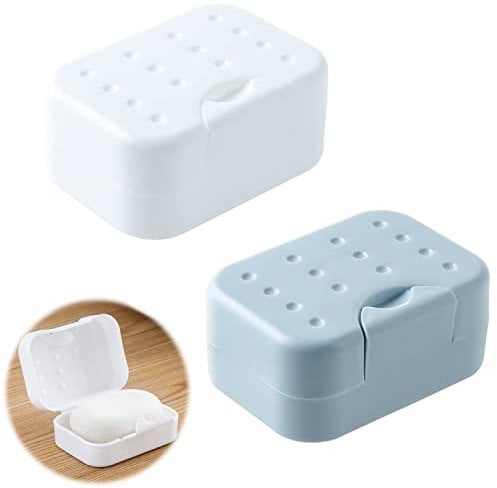 Luvadeyo 2 Stück Travel Soap Case, Box Seifenhalter Reise versiegelt, Wasserdicht Seifenschale für Outdoor/Wanderung Trip/Home Badezimmer Seife (weiß und Blau), Mit Schaum