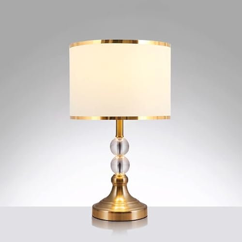 Lampe en Cristal Lampe de Table Design Contemporain Abat-Jour en tissu Lampe de Chevet Boules Verre Cristal Moderne Lampe de bureau ronde Métal avec interrupteur pour Chambre hôtel salon, or