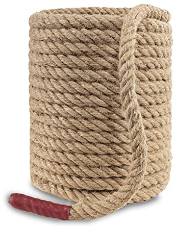 EMEKIAN Natural Jute Manila Rope, 5/8 Inch x 98 ft Twisted 4 Strand Fiber Hemp Rope for Sports, Decor, Pet Toys, Crafts, Tug of War, Fitness, Indoor Outdoor Use