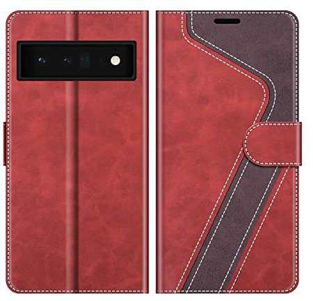 MOBESV Hülle für Google Pixel 6 Pro 5G Handyhülle, Lederhülle mit Kartenfach, Klapphülle mit Ständer, Flip Case Handytasche Schutzhülle, Modisch Rot