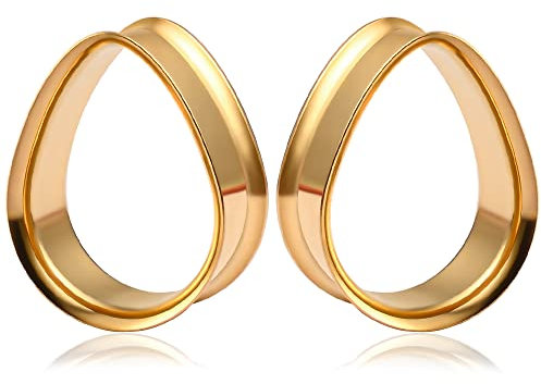 Vankula Ohr Tunnel 1 Paar Double Flared Flesh Plugs Tropfenform Edelstahl für männer damen Ohrpiercing Schmuck 19mm(3/4) Gold