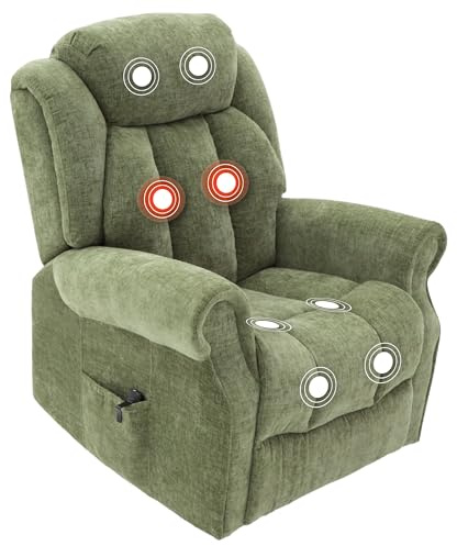 Elite Care Hainworth fabric Dual motor riser recliner electric chair with heat and massage - Choice of Colours (Green)