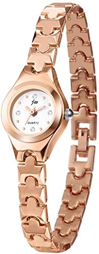 JewelryWe Uhren Damen Analog Quarz Armbanduhr Elegant Strass Metallarmband Slim Uhr für Frauen Mädchen Rosegold