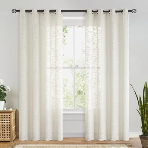 FMFUNCTEX Beige Vorhänge Leinenoptik mit Ösen Leinen Gardinen Halbtransparent Landhausstil Wohnzimmer Modern für Schlafzimmer Kinderzimmer Balkontür 2er Set, 225 x 127 cm (H x B)