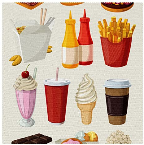 Stoff-Tischsets, waschbare Tischsets für Esstisch, 4er-Set,Hamburger Hot Dog Fries Ice Cream Donut Switches