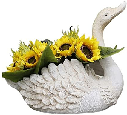 DYPASA Mittlerer Fächergeprägter Pflanzgefäß Kreativer Schwanenform Blumentopf Großer Hof Balkon Dekorativer Blumentopf im Freien Dekorative Blumentopf Blumentöpfe (Farbe: Beige, Größe: Gold)