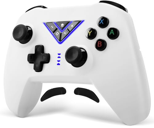 VooFun Controller Switch, Wireless Switch Pro Controller per Switch/Switch 2/PC, Bluetooth Joystick Gamepad con RGB, 6-Axis Gyro, Turbo, Vibrazione Regolabile, Pulsanti Programmabili Bianco