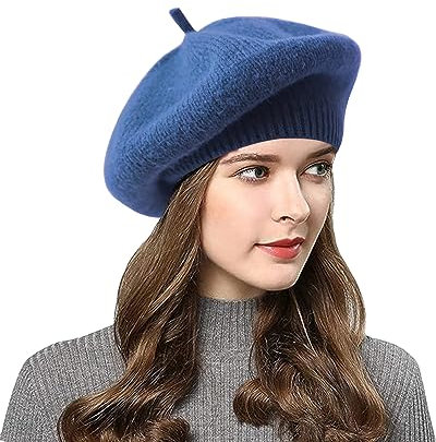 CheChury Strickmütze Damen Französischen Barett Winter Fleece Mütze Grobstrick Wintermützen Warme Frauen Künstler Baskenmütze Vintage Beaniemütze Kaschmir Mütze Damen Wollmütze Warm Beret,Blau