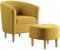 LADOKEE Sessel mit Hocker Ohrensessel Senfgelb, gepolsterter Cocktailsessel Leinenstoff Lesesessel bequem, bequemer Einzelsofa Releaxsessel Clubsessel für Schlafzimmer, Wohnung