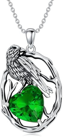 LONAGO Krähe Halskette 925 Sterling Silber Rabe mit Herzförmiger Geburtsstein Anhänger Halskette für Frauen