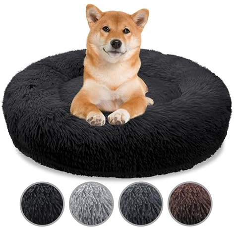 bluzelle Orthopädisches Hundebett für Mittelgroße Hunde, 80cm Donut Kissen Waschbar Memory Foam Rund, Hundekorb Hundekissen Flauschig Plüsch Kunstfell Weich, Farbe:Schwarz