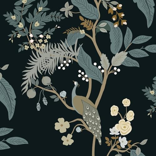 Fiula Selbstklebende Tapete 41CMx3M Klebefolie Möbel Blumen Vögel Tapeten Blätter Schwarz Gelb Wanddekoration Tier Dekrofolie Wasserdicht Vinyl Vintage Wandverkleidung für Schlafzimmer Wohnzimmer