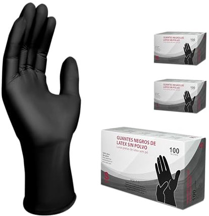 MUNTRADE Guantes Desechables de Látex - 100 unidades/caja, Sin Polvo, Guantes Látex (Negro, S)