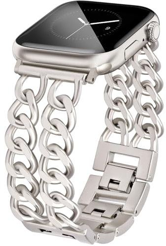 JR.DM Metall Band Polarstern Kompatibel mit Apple Watch Armband 38mm 40mm 41mm 42mm 44mm 45mm 46mm, Doppelketten Elegant Damen Gliederarmband Ersatz für iWatch Series 10/9/8/7/6/5/4/3/2/1/SE/Ultra
