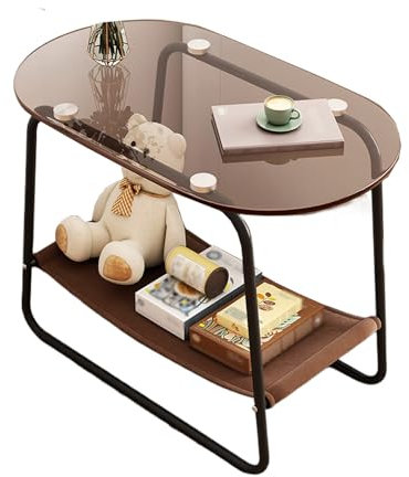 UZSPAC Mesas de Centro Pequeñas Cristal, con Almacenamiento Fácil de Montar Soporte Metálico Vidrio Templado, Mesa Auxiliar para SalóN, Dormitorio, Oficina