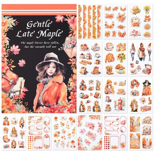 NOTIONSLAND 20 Blatt Scrapbook Stickers Book, 100+ Journaling Aufkleber für Scrapbooking Supplies, PET Ästhetische Vintage Aufkleber für Scrapbooking