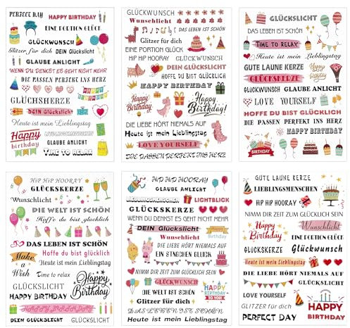 6 Stück Geburtstags-Kerzen-Tattoos, Kerzen-Tattoo-Folie, Kerzen-Aufkleber, Kerzen-Sprüche, Kerzen-Dekoration für Sprüche, alles Gute zum Geburtstag