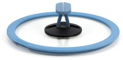 cookvision Glasdeckel mit Silikonrand, bruchsicheres Glas, seitlicher Dampfauslass, Platzsparend durch Klappgriffe, blau (Ø 20 cm)