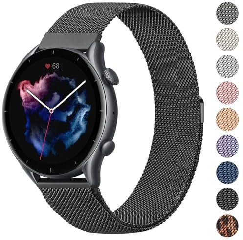 Vancle Bracelet de rechange en maille d'acier inoxydable pour Amazfit Bip 5/GTR 4/GTR 3/GTR 3 Pro/GTR2/GTR 2e/ GTR 47 mm, Noir