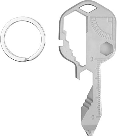 1 Pieces Portable Stainless Steel Key Shaped Pocket Tool 24 in 1 Multi Tool Keychain Bottle Opener Multi Tool Key Fob with Bottle Opener for Outdoor (1, Silver)