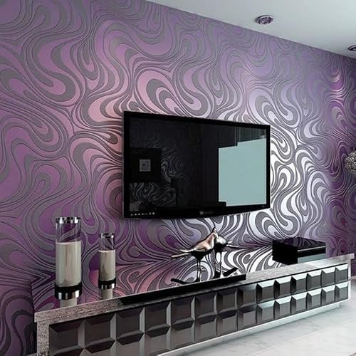 Snewvie Purple 3D Wallpaper Modern Abstract Curve Glitter Stripe Textured Wallpaper Feature Gothic Ideas Vintage Mural for Adults Living Room Bedroom