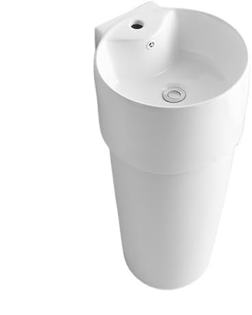Lavabo de baño Fregadero de pedestal for espacios pequeños, lavabo de columna de cerámica tipo dividido, lavabo de baño de pie con desbordamiento y escurridor, grifo opcional Lavabo de pedestal para b