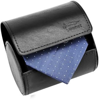 BALITIOYI Krawattenetui aus Leder für Herren für Krawatte und Fliege, Aufbewahrung, Reise-Geschenkbox (runder Knopf, schwarz, 10,9 x 8,4 x 8,4 cm)