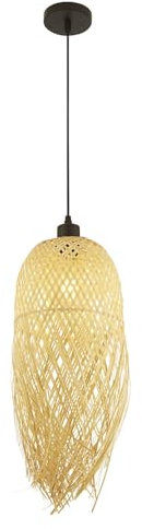 Searchlight Lighting Suspension metal Noir abatjour Bambou naturel tressé E27 60w Diam 20cm BALI BAMBOO