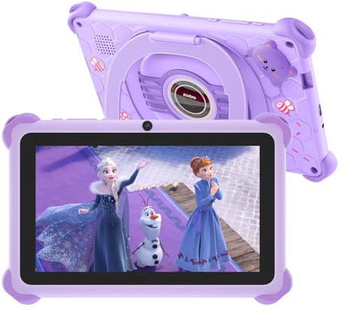 zcobro Kinder Tablet 7 Zoll, Tablet für Kinder mit Hülle, Android Kindertablet 2GB RAM+32GB ROM+256GB Erweiterbar, Wi-Fi, Bluetooth, Type-C, Kindersicherung, Kids Tablet mit Quad Core, Lila