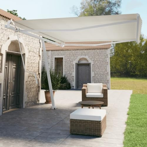 Baziroo Stützen für Markisen Drehbar Standfuß Stützbein Standmontage Halterung Abstützung Stützfuß für Markisen Gelenkarmmarkisen Außenmarkise Stützen 450x245 cm Weiß Eisen Markisen Standfuß Set