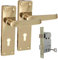 Brass Door Handles Interior Door Lock Handles - Victorian Straight Lock Handles, Brass Door Handles, Back Plate, 150 x 42mm (1 Pair of Lock Handles + 3 Lever SASH Lock)