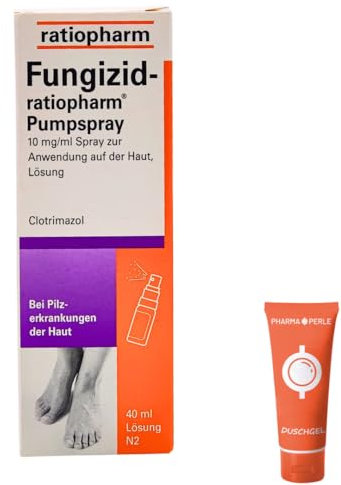 Fungizid ratio Pumpspray – Behandlung von Fußpilz und Hautpilzinfektionen mit Clotrimazol – Lindert Juckreiz, Brennen und Hautschuppen I Sparset mit Pharma Perle Duschgel (1 x 40 ml)