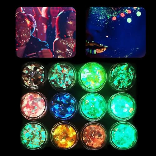 12 Couleurs Paillettes Visage Festival Lumineuse Paillettes Visage Gel Fluorescent Paillettes Cosmétiques Pailletés Adaptés Aux Yeux Au Visage Aux Ongles festival de musique Masquerade Halloween