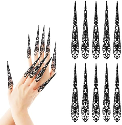 Halloween Fingerringkrallen, 10 Stück Halloween Gefälschte Nägel, Fingerringkrallen, Fingernagel Krallennagel, Lange Nägel Krallen, Für Nagelkostüm Halloween Cosplay Drama Tanzshow (B, 12cm)