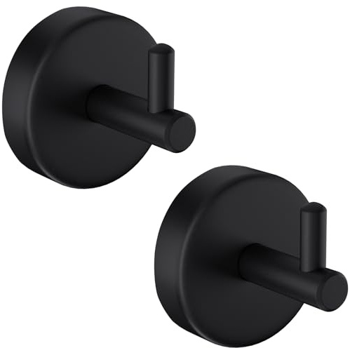 QNIIAED 2 Pack Towel Hooks for Bathrooms,Door Hook Screw in for Coat Robe | Heavy Duty Stainless Steel Wall Hanger for Kitchens,Bedroom,Hold Up To 15 Lb,for Keys Clothes Bags(Matte Black)