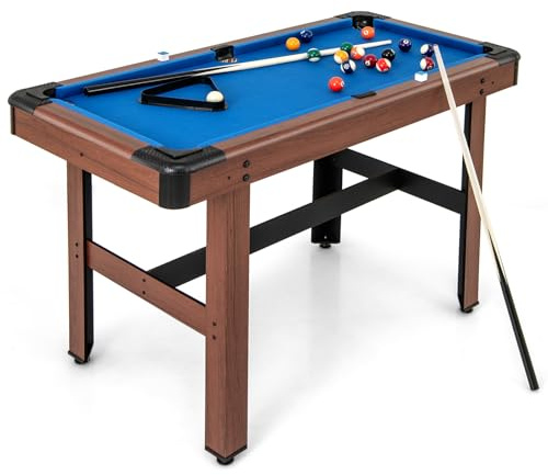 GOPLUS Billardtisch, Billiard Tisch aus Holz mit 16 Billardkugeln, 2 Queues, 2 Kreiden, Dreieck, Bürste & verstellbaren Fußpolstern, Spieltisch für Kinder & Erwachsene, für Familienspiele, Bar