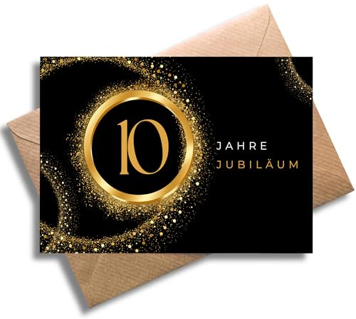 WBdesignz elegante Jubiläumskarte 10 Jahre mit Umschlag - Glückwunschkarte zum Firmenjubiläum Dienstjubiläum Vereinsjubiläum - Geschenk Glückwunsch Jubiläum zehn Jahre - Kollegen (DIN A6)