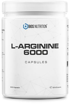L-Arginine 300 gélules vegan - 6000 mg de L-Arginine pure par dose journalière - Sans additifs - BIOS Nutrition (Fabriqué en Allemagne)