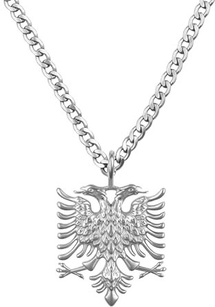 d'origine Albanien Adler Kette Herren – Albanisches Wappen mit Panzerkette (Miami Cuban) in Silber (Edelstahl)