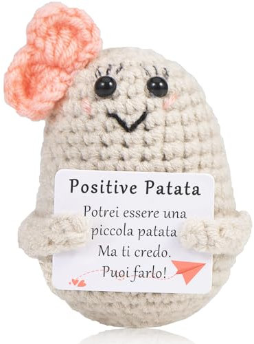 XBOCMY Regalo Donna Compleanno, Bambola di Positive Patata Italiano con Messaggio Motivazionale, Gadget Scrivania Carino Portafortuna, Idee Regalo per Amica Coppia Collega Sorella Adolescente