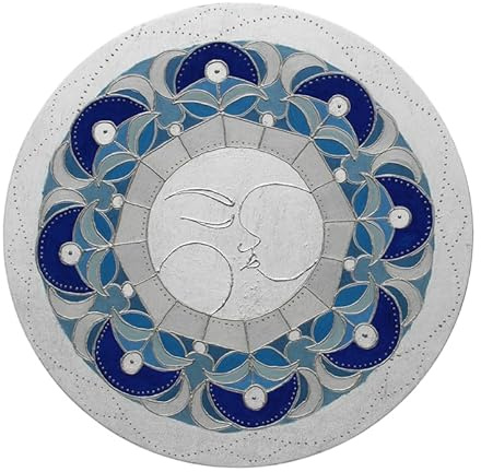 Edles Mond Mandala Wand Bild oder Tisch Deko Blau Silber, Original Kunst Gemälde mit Blattsilber, Geschenk für Hochzeit und Einzug, Lunasacrada Glücksbringer Design-Serie