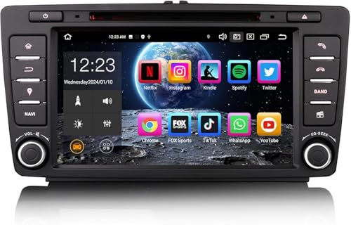 Android 14 8-Kern 4GB+64GB Autoradio Mit GPS Navi für Skoda Superb Octavia Yeti Rapid 8 Zoll IPS Touchscreen Unterstützt Kabelloses CarPlay Android Auto DSP DAB+ DVD WiFi FM Radio Bluetooth 5.0 USB