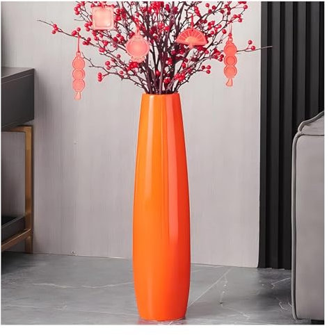 Bodenvase Dekorative große Vasen for das Wohnzimmer, hohe Bodenvase, for dekorative Zweige, Trockenblumenvasen, rustikale Wohndekoration(Orange,61cm)