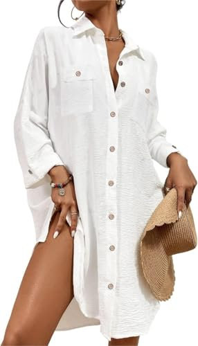 Bsubseach Modern Swimsuit Coverups for Women Button Down Beach Shirt Dress Tops Resort Wear White XXXL
