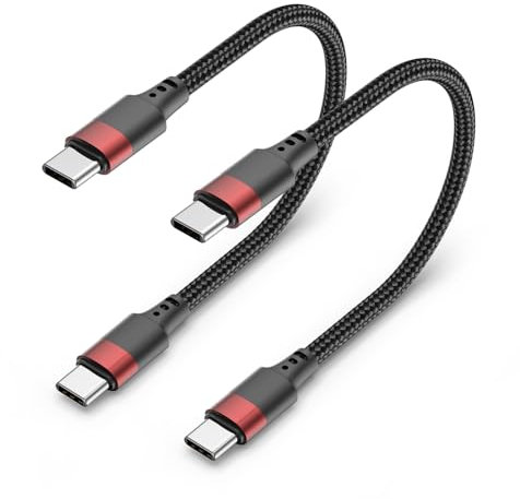 Short USB C to USB C Cable 30CM 2Pack, 60W PD Fast Charging Short USB C Cable Braided, 0.3M Type C to Type C Cord for iPhone 16 15 Samsung Galaxy S24 S23 S22 Note 20