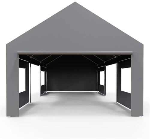 ZUGLQYSX Carport 13'x25' Übergroßer tragbarer Außenunterstand. Robustes Vordach und verstärkter Rahmen, wasserdichter Carport mit 4 Türen und 4 Fenstern FüR Auto, LKW
